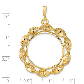 14k Yellow Gold 22.6mm Fancy Twisted Ribbon Prong Coin Bezel Pendant - Fits 10 Pesos and US $5 Liberty Classic
