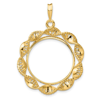 14k Yellow Gold 22.6mm Fancy Twisted Ribbon Prong Coin Bezel Pendant - Fits 10 Pesos and US $5 Liberty Classic