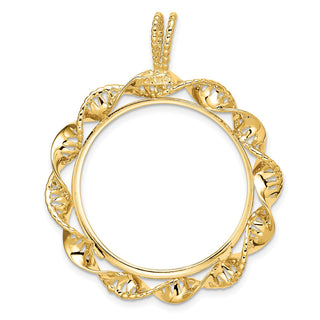 14k Yellow Gold 27mm Fancy Twisted Ribbon Prong Coin Bezel Pendant - Fits 1/2 oz American Eagle, US $10 Liberty, and Other Coins