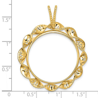 14k Yellow Gold 27mm Fancy Twisted Ribbon Prong Coin Bezel Pendant - Fits 1/2 oz American Eagle, US $10 Liberty, and Other Coins