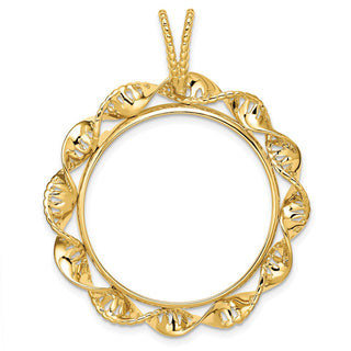 14k Yellow Gold 27mm Fancy Twisted Ribbon Prong Coin Bezel Pendant - Fits 1/2 oz American Eagle, US $10 Liberty, and Other Coins