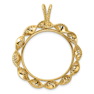 14k Yellow Gold 27.5mm Fancy Twisted Ribbon Prong Coin Bezel Pendant - Fits 20 Pesos