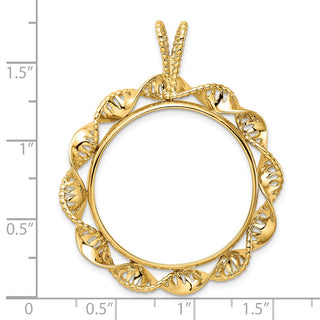 14k Yellow Gold 27.5mm Fancy Twisted Ribbon Prong Coin Bezel Pendant - Fits 20 Pesos