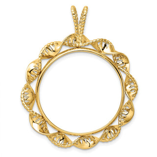 14k Yellow Gold 27.5mm Fancy Twisted Ribbon Prong Coin Bezel Pendant - Fits 20 Pesos
