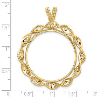 14k Yellow Gold 30mm Fancy Twisted Ribbon Prong Coin Bezel Pendant - Fits 1 oz Maple Leaf and 1/2 oz Cat