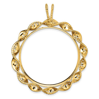 14k Yellow Gold 34.2mm Fancy Twisted Ribbon Prong Coin Bezel Pendant - Fits US $20 Liberty and US $20 St. Gaudens