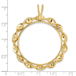 14k Yellow Gold 34.2mm Fancy Twisted Ribbon Prong Coin Bezel Pendant - Fits US $20 Liberty and US $20 St. Gaudens