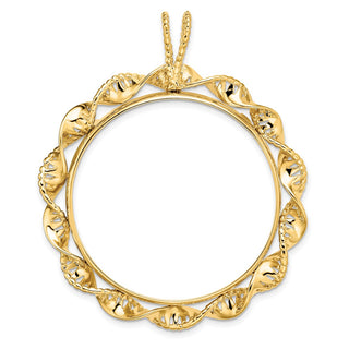 14k Yellow Gold 34.2mm Fancy Twisted Ribbon Prong Coin Bezel Pendant - Fits US $20 Liberty and US $20 St. Gaudens