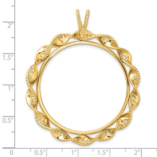 14k Yellow Gold 37mm Fancy Twisted Ribbon Prong Coin Bezel Pendant - Fits 50 Pesos and Centenario