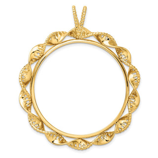 14k Yellow Gold 37mm Fancy Twisted Ribbon Prong Coin Bezel Pendant - Fits 50 Pesos and Centenario