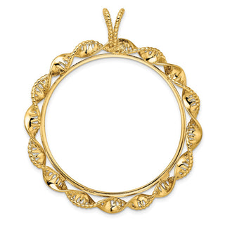 14k Yellow Gold 39.5mm Fancy Twisted Ribbon Prong Coin Bezel Pendant - Fits 4 Ducat