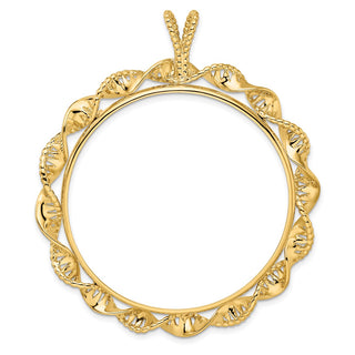 14k Yellow Gold 39.5mm Fancy Twisted Ribbon Prong Coin Bezel Pendant - Fits 4 Ducat