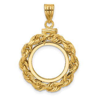 14k Yellow Gold Polished Rope and Diamond-cut 15.0mm x 0.8mm Screw Top Coin Bezel Pendant