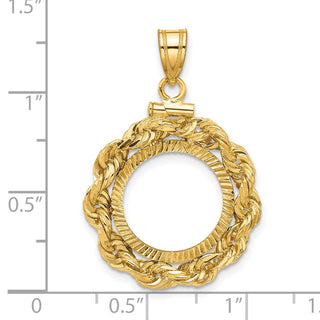 14k Yellow Gold Polished Rope and Diamond-cut 15.0mm x 0.8mm Screw Top Coin Bezel Pendant