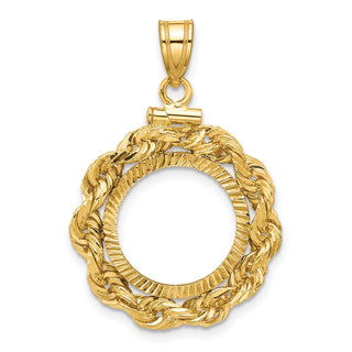 14k Yellow Gold Polished Rope and Diamond-cut 15.0mm x 0.8mm Screw Top Coin Bezel Pendant