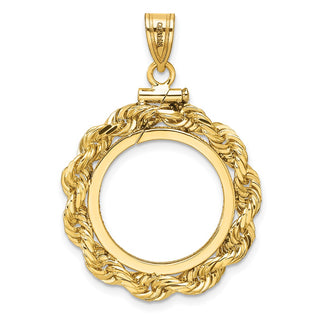 14k Yellow Gold Polished Rope and Diamond-cut 17.8mm x 1.35mm Screw Top Coin Bezel Pendant - Fits US $2.50 Liberty and Other Coins
