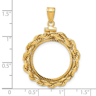 14k Yellow Gold Polished Rope and Diamond-cut 20.0mm x 2.1mm Screw Top Coin Bezel Pendant