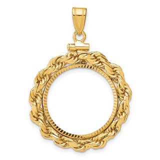 14k Yellow Gold Polished Rope and Diamond-cut 20.0mm x 2.1mm Screw Top Coin Bezel Pendant