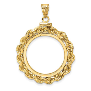 14k Yellow Gold Polished Rope and Diamond-cut 21.6mm x 1.7mmScrew Top Coin Bezel Pendant - Fits US $5 Bald Eagle and US $5 Congressional