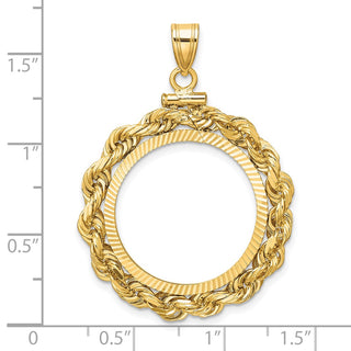 14k Yellow Gold Polished Rope and Diamond-cut 21.6mm x 1.7mmScrew Top Coin Bezel Pendant - Fits US $5 Bald Eagle and US $5 Congressional