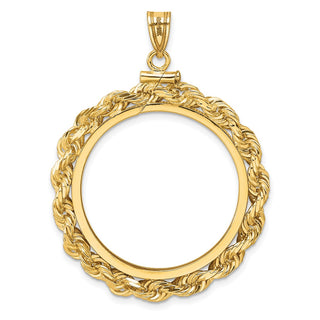 14k Yellow Gold Polished Rope and Diamond-cut 27.0mm x 2.35mm Screw Top Coin Bezel Pendant - Fits 1/2 oz American Eagle, US $10 Liberty, and Other Coins