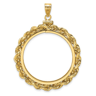 14k Yellow Gold Polished Rope and Diamond-cut 30.0mm x 3.00mm Screw Top Coin Bezel Pendant - Fits 1 oz Maple Leaf and 1/2 oz Cat