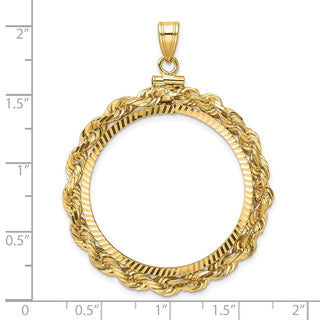 14k Yellow Gold Polished Rope and Diamond-cut 30.0mm x 3.00mm Screw Top Coin Bezel Pendant - Fits 1 oz Maple Leaf and 1/2 oz Cat