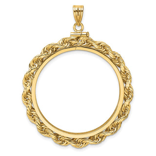 14k Yellow Gold Polished Rope and Diamond-cut 32.0mm x 2.85mm Screw Top Coin Bezel Pendant - Fits 1 oz Australian Nugget, 1 oz Kangaroo, 1 oz Panda, and Other Coins