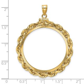 14k Yellow Gold Polished Rope and Diamond-cut 32.0mm x 2.85mm Screw Top Coin Bezel Pendant - Fits 1 oz Australian Nugget, 1 oz Kangaroo, 1 oz Panda, and Other Coins