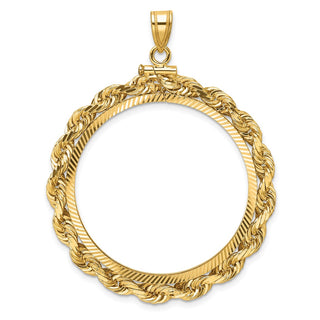14k Yellow Gold Polished Rope and Diamond-cut 32.0mm x 2.85mm Screw Top Coin Bezel Pendant - Fits 1 oz Australian Nugget, 1 oz Kangaroo, 1 oz Panda, and Other Coins