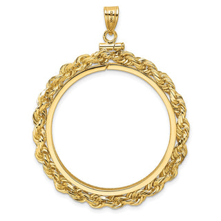 14k Yellow Gold Polished Rope and Diamond-cut 32.7mm x 3.00mm Screw Top Coin Bezel Pendant - Fits 1 oz American Eagle, 1 oz Cat, and 1 oz Krugerrand