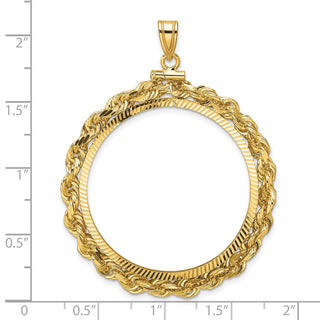 14k Yellow Gold Polished Rope and Diamond-cut 32.7mm x 3.00mm Screw Top Coin Bezel Pendant - Fits 1 oz American Eagle, 1 oz Cat, and 1 oz Krugerrand