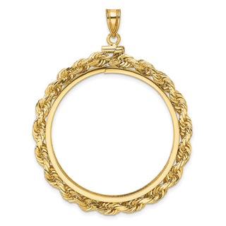 14k Yellow Gold Polished Rope and Diamond-cut 34.2mm x 2.85mm Screw Top Coin Bezel Pendant - Fits US $20 Liberty and US $20 St. Gaudens