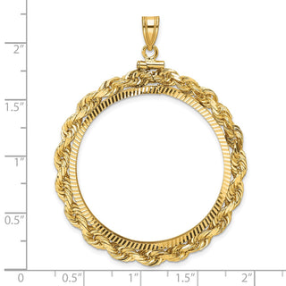 14k Yellow Gold Polished Rope and Diamond-cut 34.2mm x 2.85mm Screw Top Coin Bezel Pendant - Fits US $20 Liberty and US $20 St. Gaudens