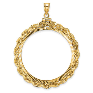 14k Yellow Gold Polished Rope and Diamond-cut 34.2mm x 2.85mm Screw Top Coin Bezel Pendant - Fits US $20 Liberty and US $20 St. Gaudens
