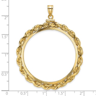 14k Yellow Gold Polished Rope and Diamond-cut 37.0mm x 2.85mm Screw Top Coin Bezel Pendant - Fits 50 Pesos and Centenario