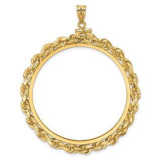 14k Yellow Gold Polished Rope and Diamond-cut 39.5mm x 1.1mm Screw Top Coin Bezel Pendant - Fits 4 Ducat