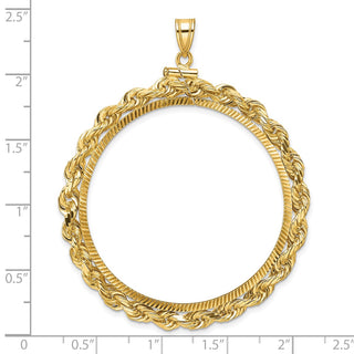 14k Yellow Gold Polished Rope and Diamond-cut 39.5mm x 1.1mm Screw Top Coin Bezel Pendant - Fits 4 Ducat