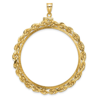 14k Yellow Gold Polished Rope and Diamond-cut 39.5mm x 1.1mm Screw Top Coin Bezel Pendant - Fits 4 Ducat