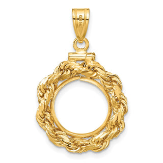 14k Yellow Gold 4mm Rope 13mm Screw Top Coin Bezel Pendant - Fits 2 Pesos and US $1