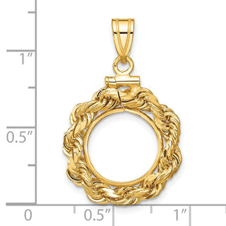 14k Yellow Gold 4mm Rope 13mm Screw Top Coin Bezel Pendant - Fits 2 Pesos and US $1