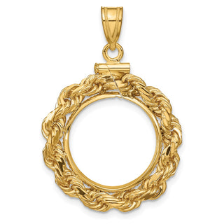 14k Yellow Gold 4mm Rope 15mm Screw Top Coin Bezel Pendant - Fits US $1 Type 2