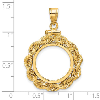 14k Yellow Gold 4mm Rope 16.5mm Screw Top Coin Bezel Pendant - Fits 1/10 oz American Eagle and 1/10 oz Krugerrand