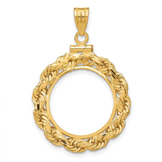 14k Yellow Gold 4mm Rope 17.8mm Screw Top Coin Bezel Pendant - Fits US $2.50 Liberty and Other Coins