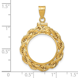 14k Yellow Gold 4mm Rope 17.8mm Screw Top Coin Bezel Pendant - Fits US $2.50 Liberty and Other Coins