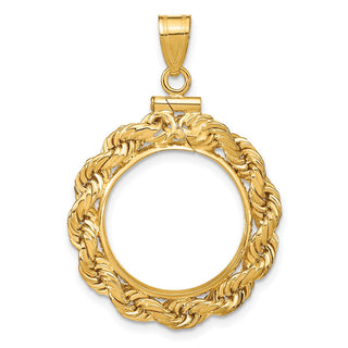 14k Yellow Gold 4mm Rope 17.8mm Screw Top Coin Bezel Pendant - Fits US $2.50 Liberty and Other Coins