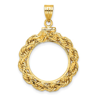 14k Yellow Gold 4mm Rope 18mm Screw Top Coin Bezel Pendant - Fits 1/10 oz Cat