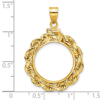 14k Yellow Gold 4mm Rope 18mm Screw Top Coin Bezel Pendant - Fits 1/10 oz Cat