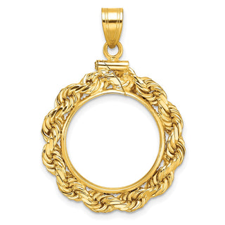 14k Yellow Gold 4mm Rope 18mm Screw Top Coin Bezel Pendant - Fits 1/10 oz Cat
