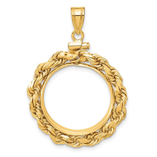 14k Yellow Gold 4mm Rope 20mm Screw Top Coin Bezel Pendant - Fits 1/4 oz Kangaroo